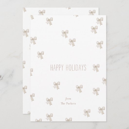 Moderne witte en beige Multi-Bow Holiday Kaart (Voorkant / Achterkant)