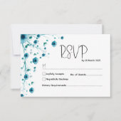 Moderne witte en blauwe bloemen bruiloft RSVP kaartje (Voorkant)
