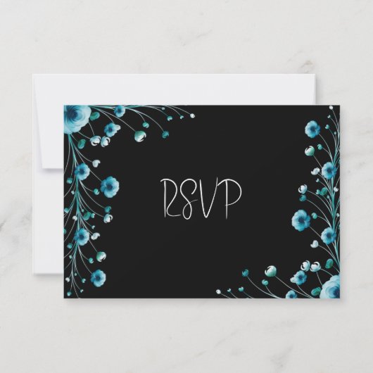 Moderne witte en blauwe bloemen bruiloft RSVP kaartje (Achterkant)