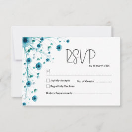Moderne witte en blauwe bloemen bruiloft RSVP kaartje