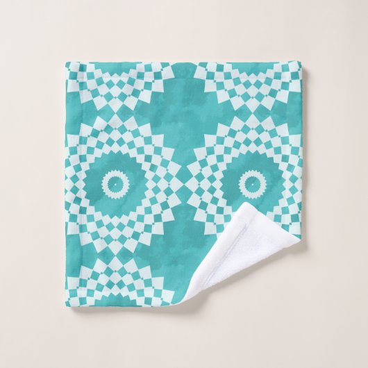 Moderne Witte en Blauwe Mandala Bad Handdoek (Wasdoekje)