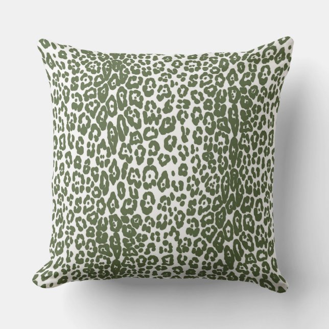 Moderne witte en donkergroene luipaard print buitenkussen (Voorkant)