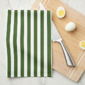 Moderne Witte en Donkergroene Verticale Strepen Theedoek (Quarter Fold)