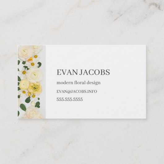 Moderne, witte en gele bloemontwerp visitekaartje (Achterkant)