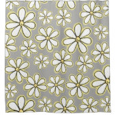 Moderne, witte en gele dagbloemen grijs douchegordijn (Voorkant)