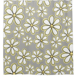 Moderne, witte en gele dagbloemen grijs douchegordijn
