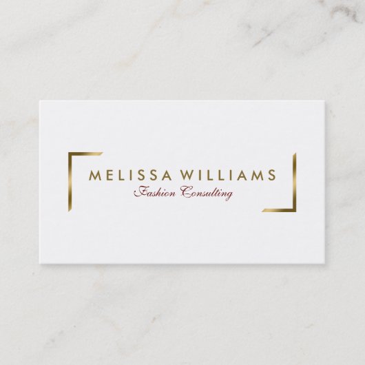 Moderne witte en geometrische gouden accenten visitekaartje (Voorkant)