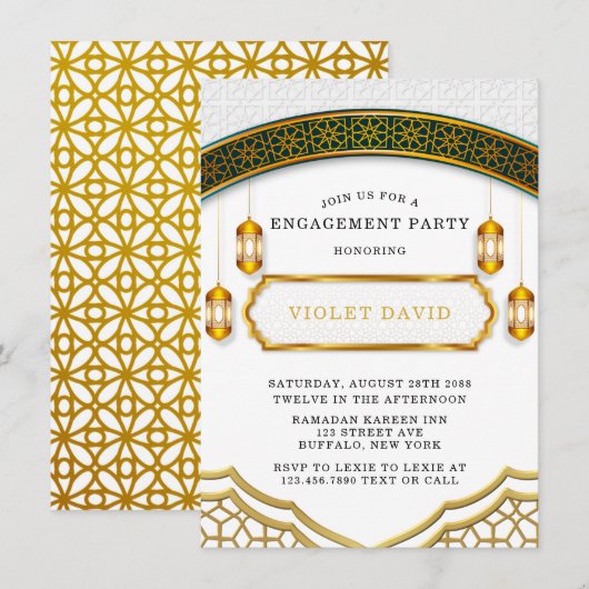 Moderne Witte en Gold Islamic Engagement Party Kaart (Voorkant / Achterkant)