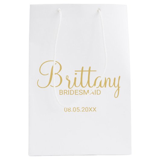 Moderne witte en goudbridesmaïden medium cadeauzakje (Voorkant)