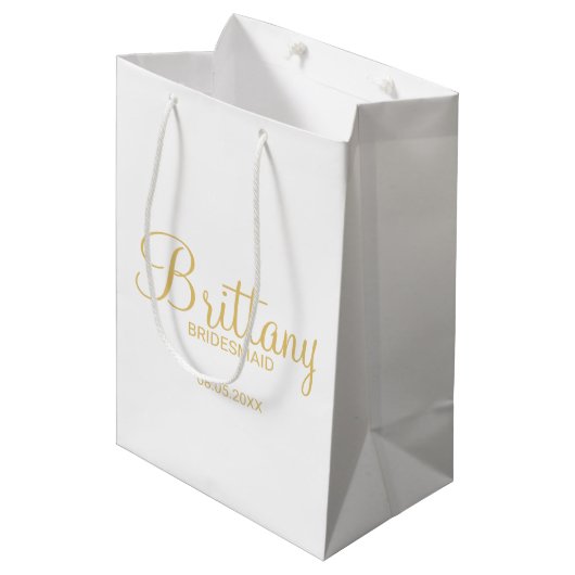 Moderne witte en goudbridesmaïden medium cadeauzakje (Voorkant Gekanteld)