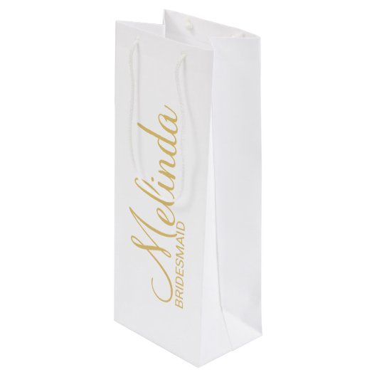 Moderne witte en goudbridesmaïden wijn cadeautas (Voorkant Gekanteld)