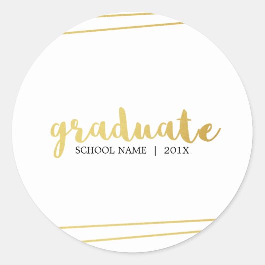 Moderne witte en gouden Afstuderen aangepaste stic Ronde Sticker (Voorkant)
