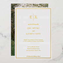 Moderne witte en gouden folie trouwuitnodiging