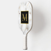 Moderne witte en gouden gemarmerde monogramnaam pickleball paddle (Links)