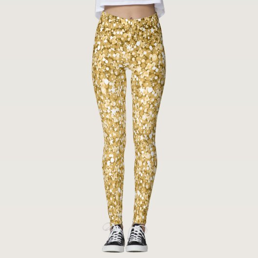 Moderne witte en gouden glitter leggings (Voorkant)