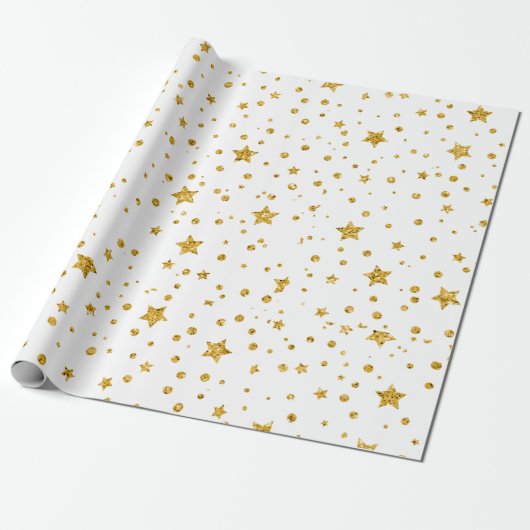 Moderne witte en gouden hemelsterren cadeaupapier (Uitgerold)