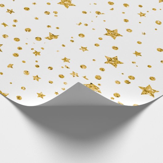 Moderne witte en gouden hemelsterren cadeaupapier (Hoek)