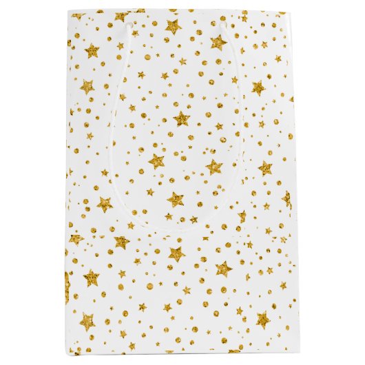 Moderne witte en gouden hemelsterren medium cadeauzakje (Voorkant)