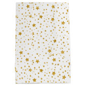 Moderne witte en gouden hemelsterren medium cadeauzakje (Achterkant)