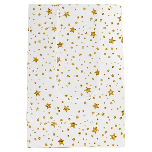 Moderne witte en gouden hemelsterren medium cadeauzakje (Achterkant)