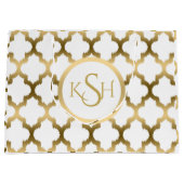 Moderne witte en gouden Ikat Quatrefoil Patroon Groot Cadeauzakje (Voorkant)