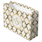 Moderne witte en gouden Ikat Quatrefoil Patroon Groot Cadeauzakje (Achterkant Gekanteld)