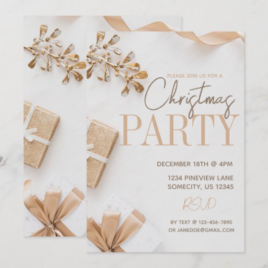 Moderne witte en gouden kerstfeestdag kaart (Voorkant / Achterkant)