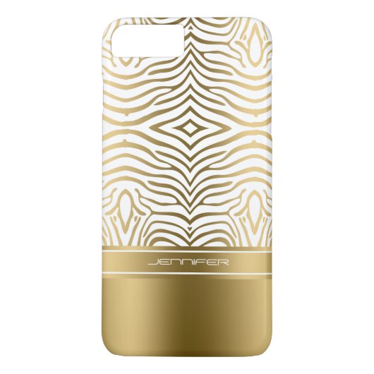 Moderne witte en gouden zebrastrepen Case-Mate iPhone case (Achterkant)