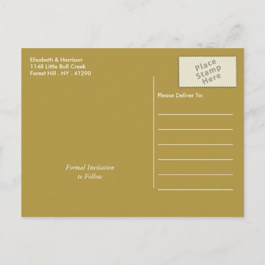 Moderne witte en goudolie-effect Bespaar de datum Aankondigingskaart (Achterkant)