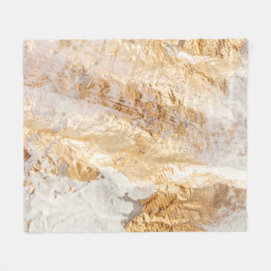 Moderne witte en goudpenseel gekleurde achtergrond fleece deken (Voorkant (Horizontaal))