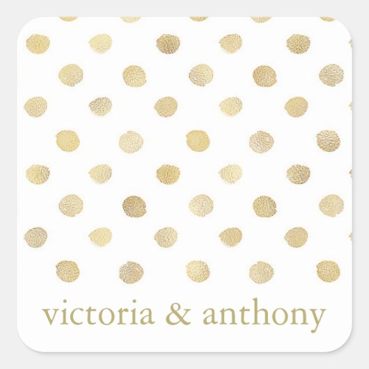 Moderne witte en goudpokken weddenschap vierkante sticker (Voorkant)
