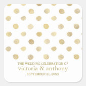 Moderne witte en goudpokken weddenschap vierkante sticker (Voorkant)