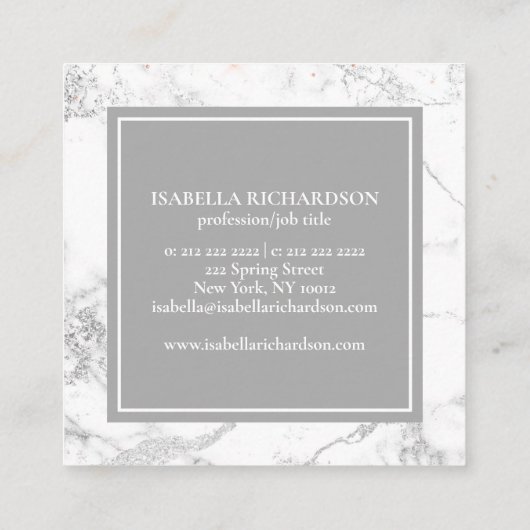 Moderne witte en grijze marmer vierkante visitekaartje (Achterkant)