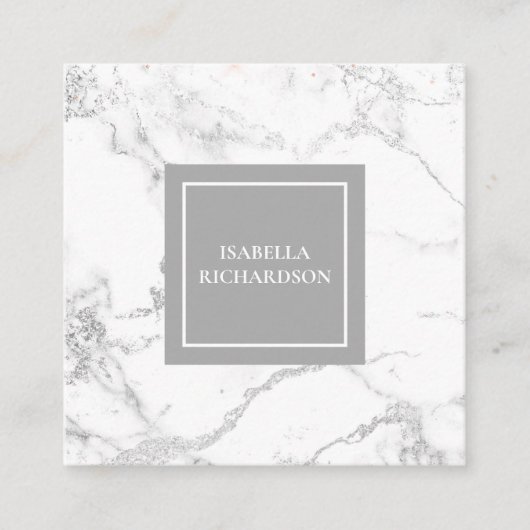 Moderne witte en grijze marmer vierkante visitekaartje (Voorkant)