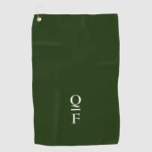 Moderne Witte en Groene Monogram Initialen Golfhanddoek (Voorkant)