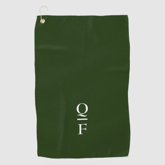 Moderne Witte en Groene Monogram Initialen Golfhanddoek (Voorkant)
