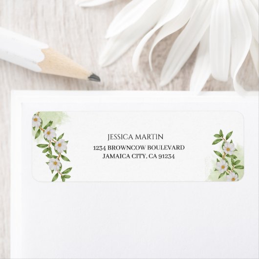 Moderne Witte en Groene Waterverf Bloemen Terug Etiket (Insitu)