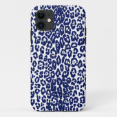 Moderne witte en marineblauwe luipaard Case-Mate iPhone case (Achterkant)