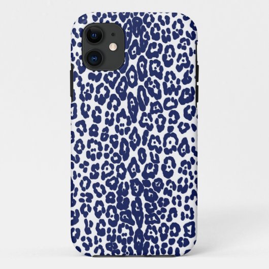 Moderne witte en marineblauwe luipaard Case-Mate iPhone case (Achterkant)