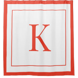 moderne witte en oranje monogram initiaal douchegordijn