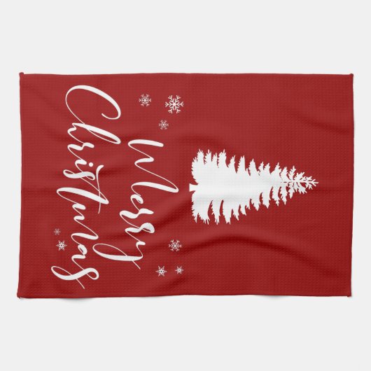 Moderne witte en rode kerst en feestbomen theedoek (Horizontaal)