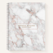 Moderne witte en Roos-gouden faux marmer Notitieboek (Voorkant)