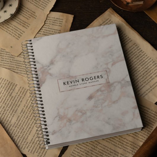 Moderne witte en Roos-gouden faux marmer Notitieboek