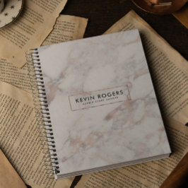 Moderne witte en Roos-gouden faux marmer Notitieboek