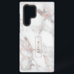 Moderne witte en Roos-gouden faux marmer Samsung Galaxy Hoesje<br><div class="desc">Moderne elegante witte en roos-gouden faux-marmer-steendruk met een omlijst monogram.</div>