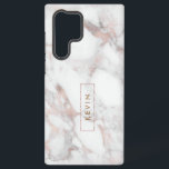 Moderne witte en Roos-gouden faux marmer Samsung Galaxy Hoesje<br><div class="desc">Moderne elegante witte en roos-gouden faux-marmer-steendruk met een omlijst monogram.</div>