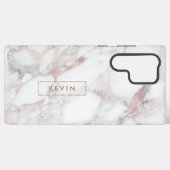 Moderne witte en Roos-gouden faux marmer Samsung Galaxy Hoesje (Achterkant horizontaal)