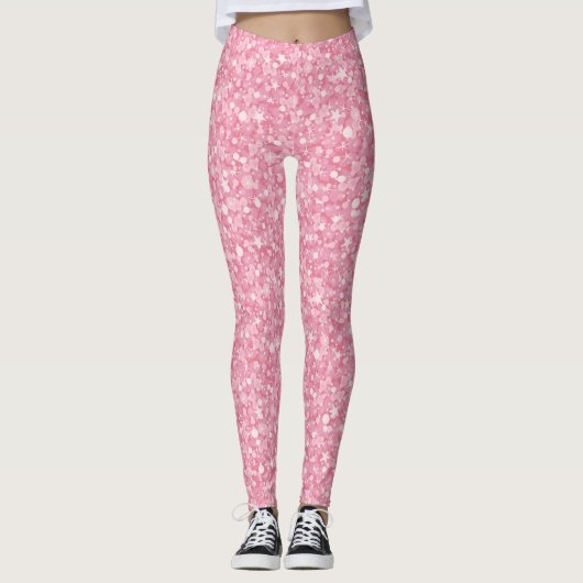 Moderne witte en roze glitter leggings (Voorkant)