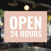 Moderne witte en roze 'Open 24 uur' vensterbekledi Raamsticker
