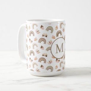 Moderne witte en roze vlinders regenboogpatroon koffiemok